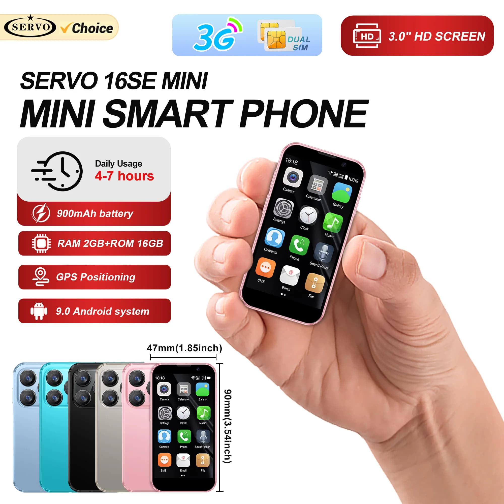 2025 NEUES 3G-Mini-Smartphone, Android 9.0, 3,0-Zoll-HD-Bildschirm, 2 GB RAM, 16 GB ROM, Dual-SIM-Standby-Wiedergabe, kleines Mobiltelefon, mehr Apps