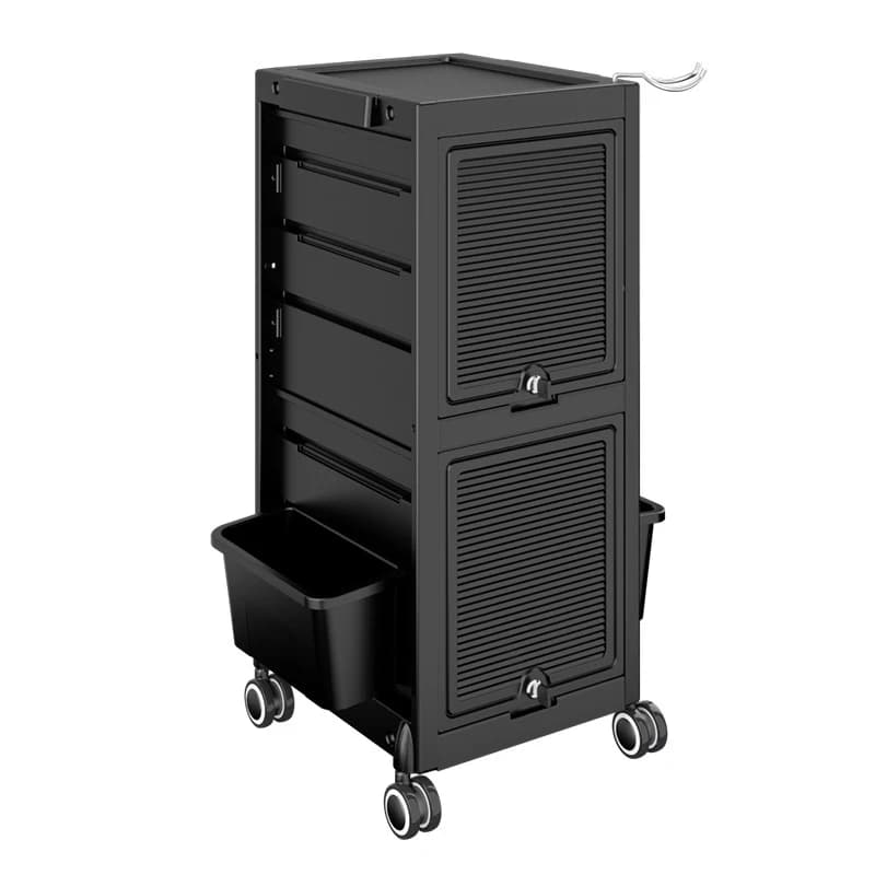 Abschließbarer Salon-Trolley-Wagen, Werkzeug-Organizer mit Schlössern für Friseurstationen, schwarzer rollender Werkzeugwagen, Sicherheit, Friseur