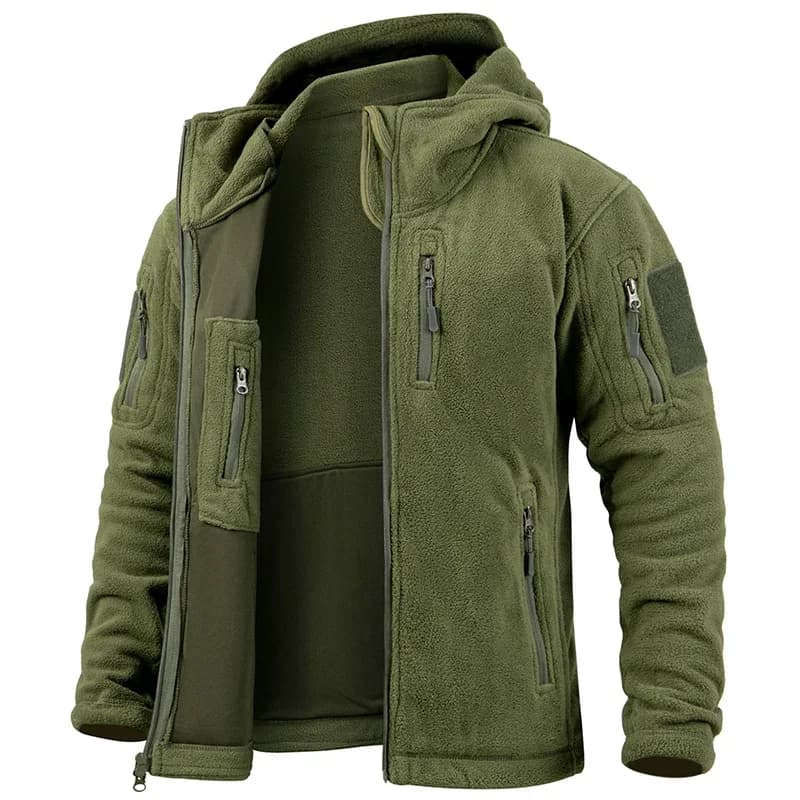 Herren Jagd-Fleecejacke, Wandern, Jagd, Outdoor, Fleece, taktische Jacke, Winter, warm, durchgehender Reißverschluss, Militär-Kapuzenpullover,