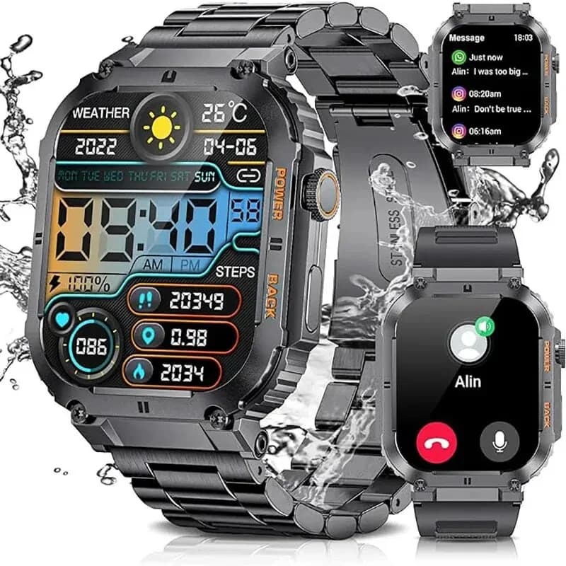 LIGE Outdoor Sport Fitness Smartwatch Für Männer 1,96 Zoll Bildschirm Bluetooth Anruf Wasserdichte Uhren Blut Sauerstoff Reloj Hombre