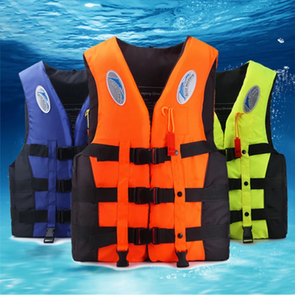 Outdoor-Schwimmweste für Erwachsene, verstellbarer Auftrieb, Überlebensanzug, Polyester-Schwimmweste mit Pfeife, S-XXL