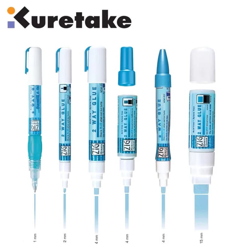 Japan Kuretake Zig 2-Wege-Klebestift (1 mm/2 mm/4 mm/15 mm), Kleber für Profis, Künstler, Basteln, Scrapbooking, Geschenkkarten