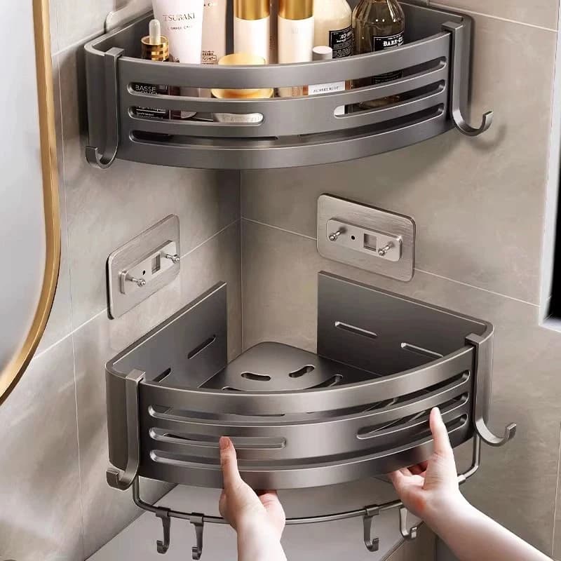 Kein Bohren in Wände nötig zur Installation. Aluminium-Badezimmerregal, Shampoo-Ablage, Aufbewahrungshalter, Küchen-Organizer, Wandregal.