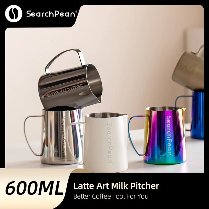 SearchPean 600 ml/700 ml Milchaufschäumkrug, dampfender Edelstahl-Kaffee-Cappuccino-Latte-Art-Barista-Geschenk für Mann und Frau