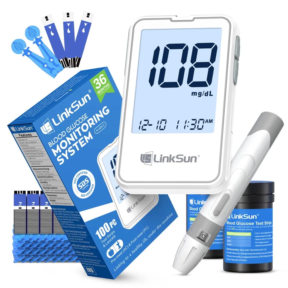 Linksun Blutzuckermessgerät G-425-2 50/100 Teststreifen Glukosemeter Digitales Diabetes-Testkit Blutzuckerüberwachungssystem