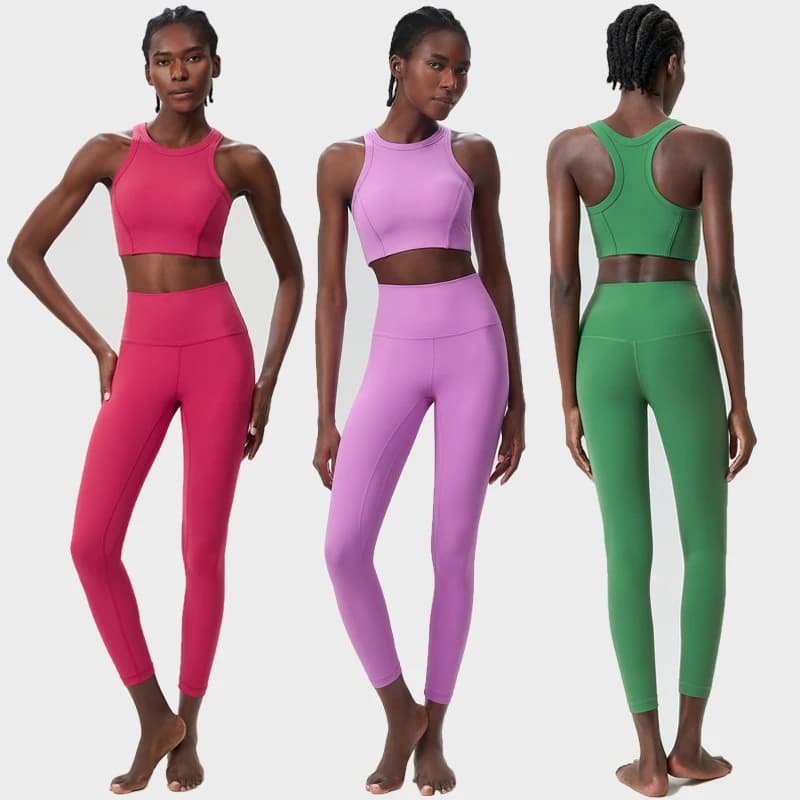 Zweiteiliges Fitness-Yoga-Set für Damen, einfarbig, dehnbar, Gym-Anzug, atmungsaktiv, für hohe Beanspruchung, Laufsportbekleidung, Trainingskleidung