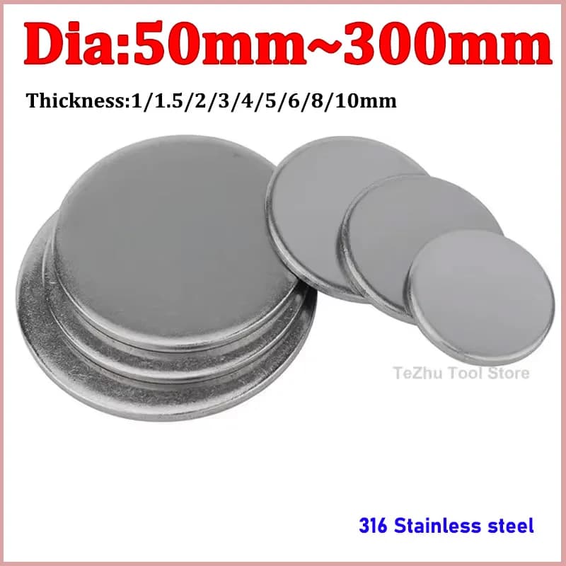 Durchmesser 50 mm – 300 mm, 316 Edelstahl, runde Platte, kreisförmige Blechscheibe, runde Scheibe, Dicke 1/1,5/2/3/4/5/6/8/10 mm