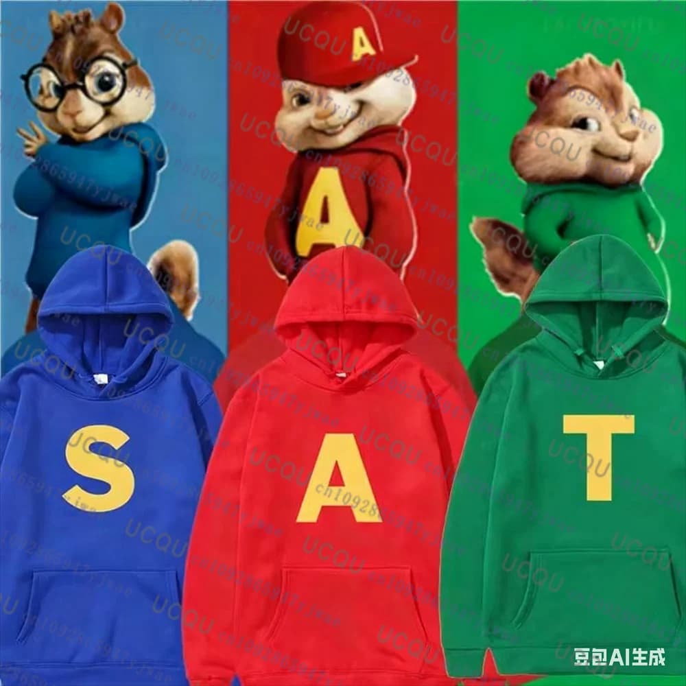 Alvin und die Chipmunks 2025, modisch, mit Kapuze, Unisex, lässige Sportbekleidung, Herren-Kapuzenpullover, Alvin Chipmunk, Halloween-Kostüm,