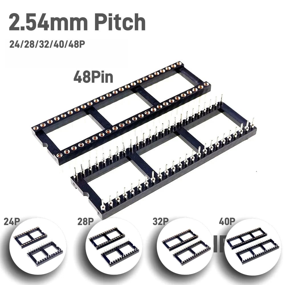 5/50 Stück IC-Sockel 24 28 32 40 48 Pin DIP-gefräste Stiftbuchse Reihenabstand 15,24 mm Rundhülse innen 0,5 mm Durchgangslöcher Zinn