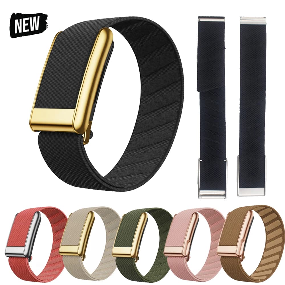 Geeignet für Whoop 5.0, 5.0 MG Armband, elastisches Sport-Nylonband MG mit glänzendem goldfarbenem Metallrahmen-Armband mit Leder.