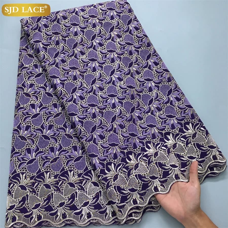 SJD LACE Afrikanischer Baumwoll-Spitzenstoff 5 Yards 2026 Hochwertige Österreichische Nigerianische Steine Baumwolle zum Nähen Spitze Damen DIY