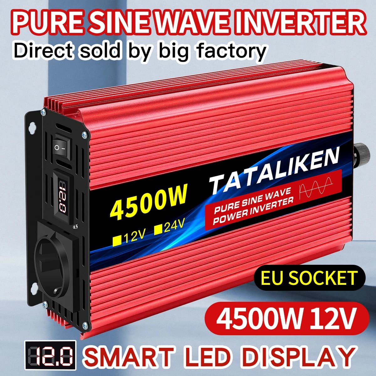 Wechselrichter EU-Buchse reine SinuswelleAuto-Zubehör DC 12V/24V zu AC 220V Spannungsübertragungskonverter Ladeadapter LED-Anzeige
