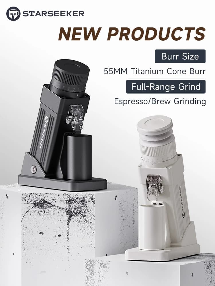 STARSEEKER E55Pro Elektrische Kaffeemühle 55 MM Titan Kegel Grat Stufenlose Einstellung Espresso Brauen Kaffeebohnen Mühle Schwarz