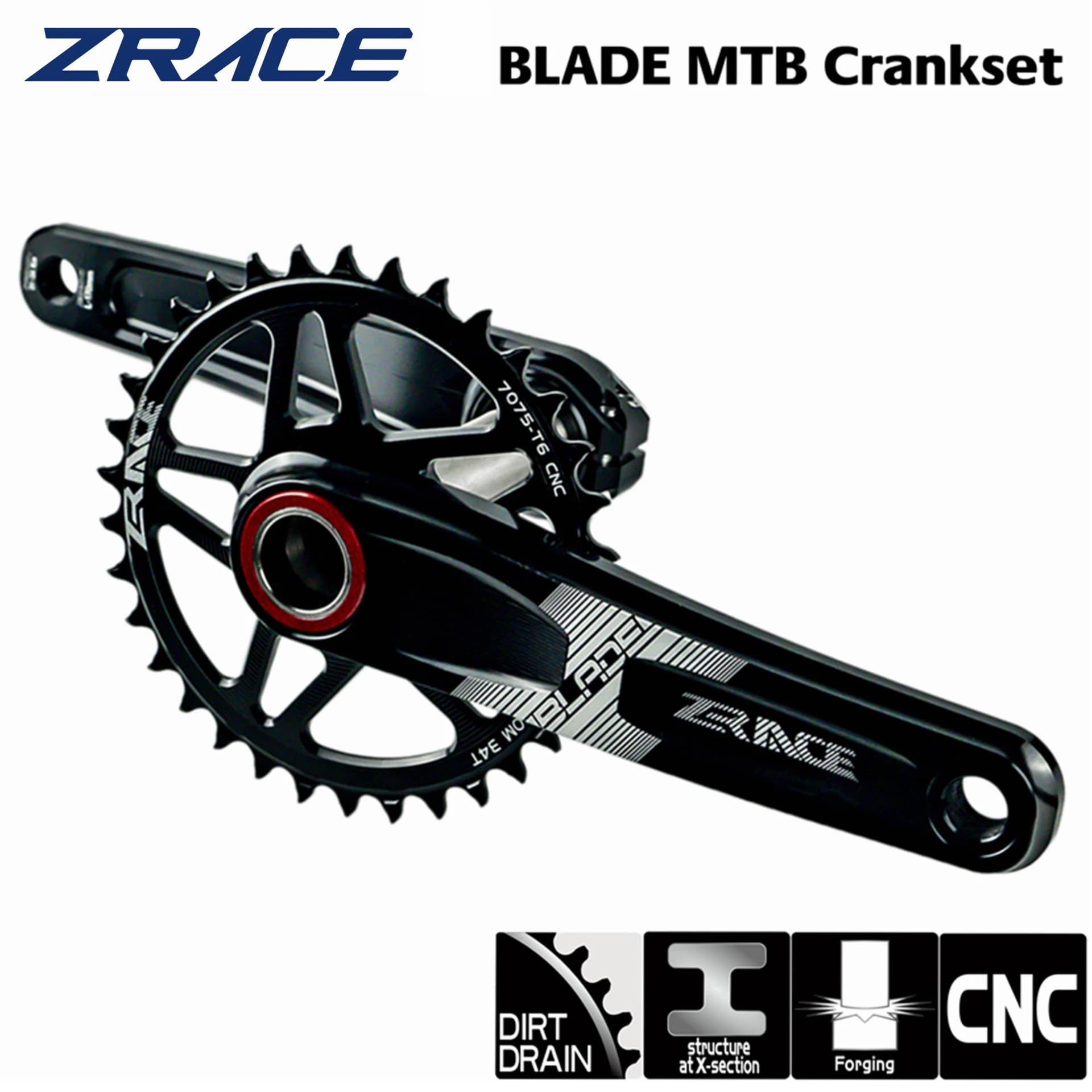 ZRACE BLADE 1 x 10 11 12-Gang-Kurbelgarnitur Eagle Tooth für MTB XC / TR / AM 170 / 175 mm, 32T/34T/36T, BB68/73 Kettenblatt