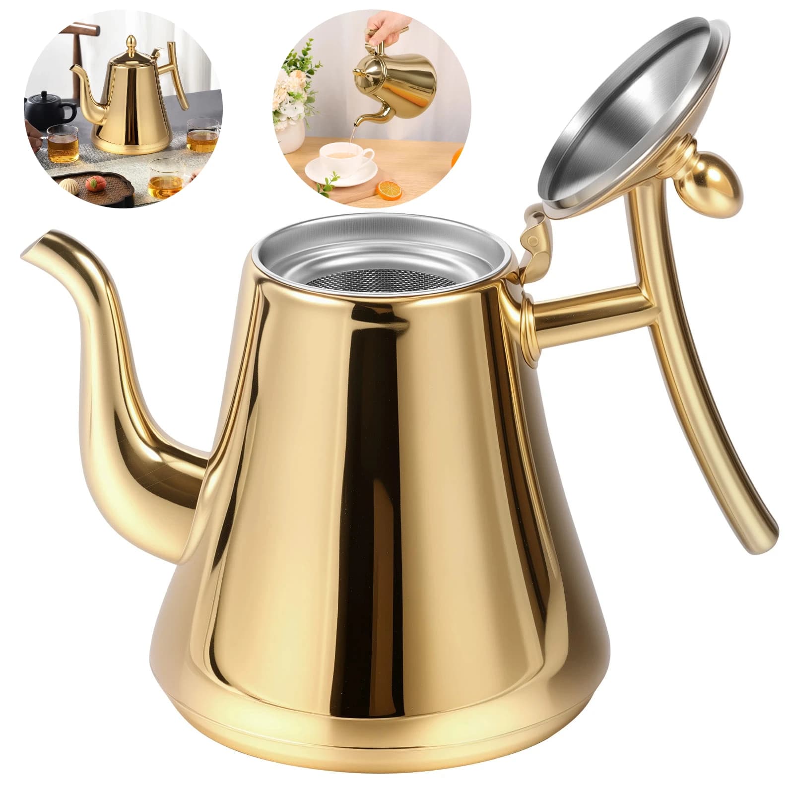 2L Induktionsherd-Wasserkocher aus Edelstahl 304, ergonomischer Griff mit abnehmbarem Filter, Waren- und Restaurant-Büro-Warmwasserkocher