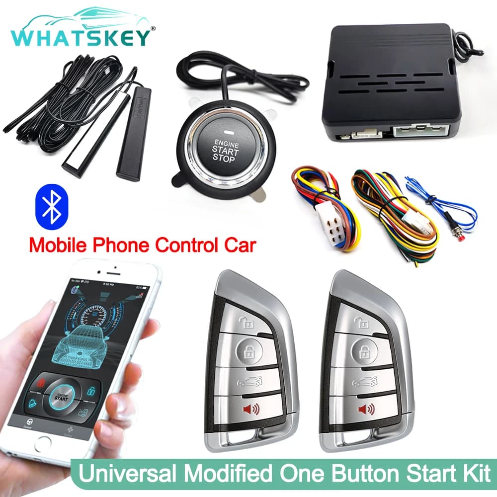 Universelles Autoalarmsystem mit Start-Stopp-Funktion, Fernstart, schlüssellosem Zugang, APP-Steuerung, Autostart-Kit, Autozubehör