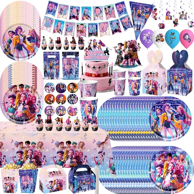 Geburtstagsparty-Dekoration Anime-Charakter Tischgeschirr Teller Becher Ballon-Set Banner Hintergrund Geschenktüte Schlüsselanhänger Party-Zubehör