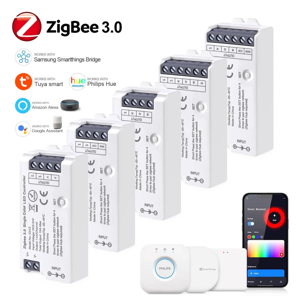 Zigbee 3.0 RGB CCT RGBW Controller LED Streifen Licht Dimmbare Sprachsteuerung Arbeitet Mit Tuya Alexa Google Hause