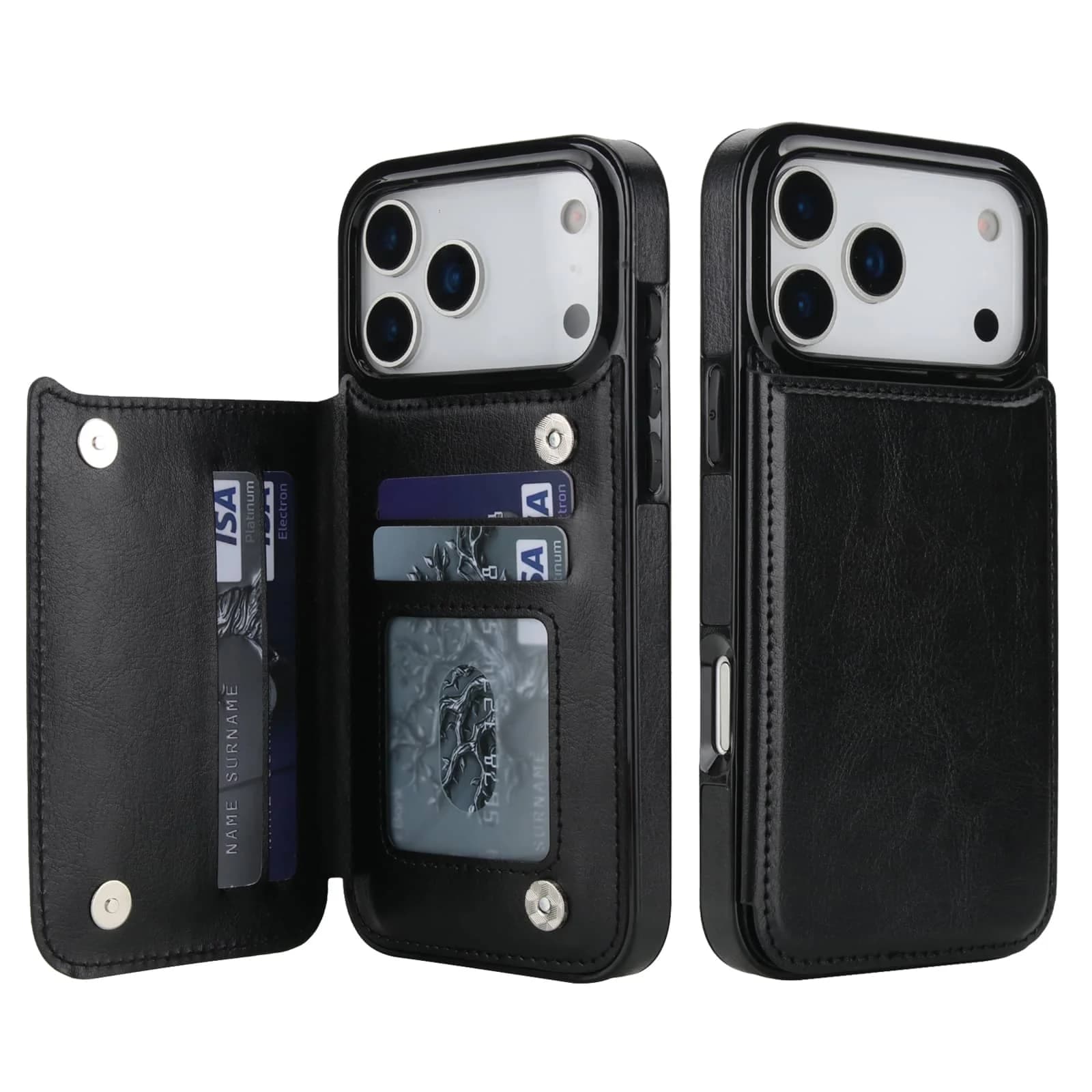 Für iPhone 17 Pro Max Air Wallet Case mit Kartenhalter, PU-Kunstleder mit Kickstand-Kartensteckplätzen, doppelte Magnetverschluss-Abdeckung