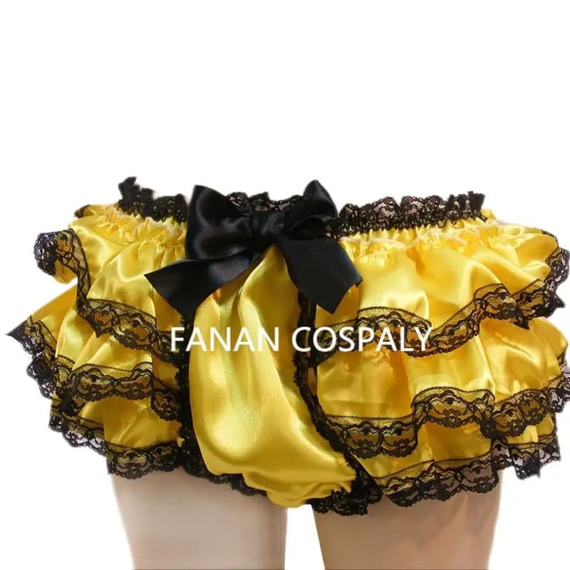 Mode Erwachsenen Riesigen Baby Sissy Sexy Gelb Satin Schwarz Spitze Kleid Futter Mädchen Prom Maid Futter Abschließbar Benutzerdefinierte Multi