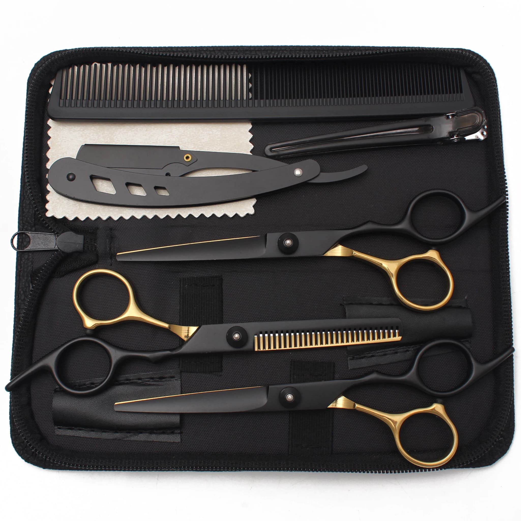 Friseurschere Schwarz-Gold Haarschere Professionelle 6" JP Edelstahl Effilierschere Haarschnittschere Friseursalon C1001