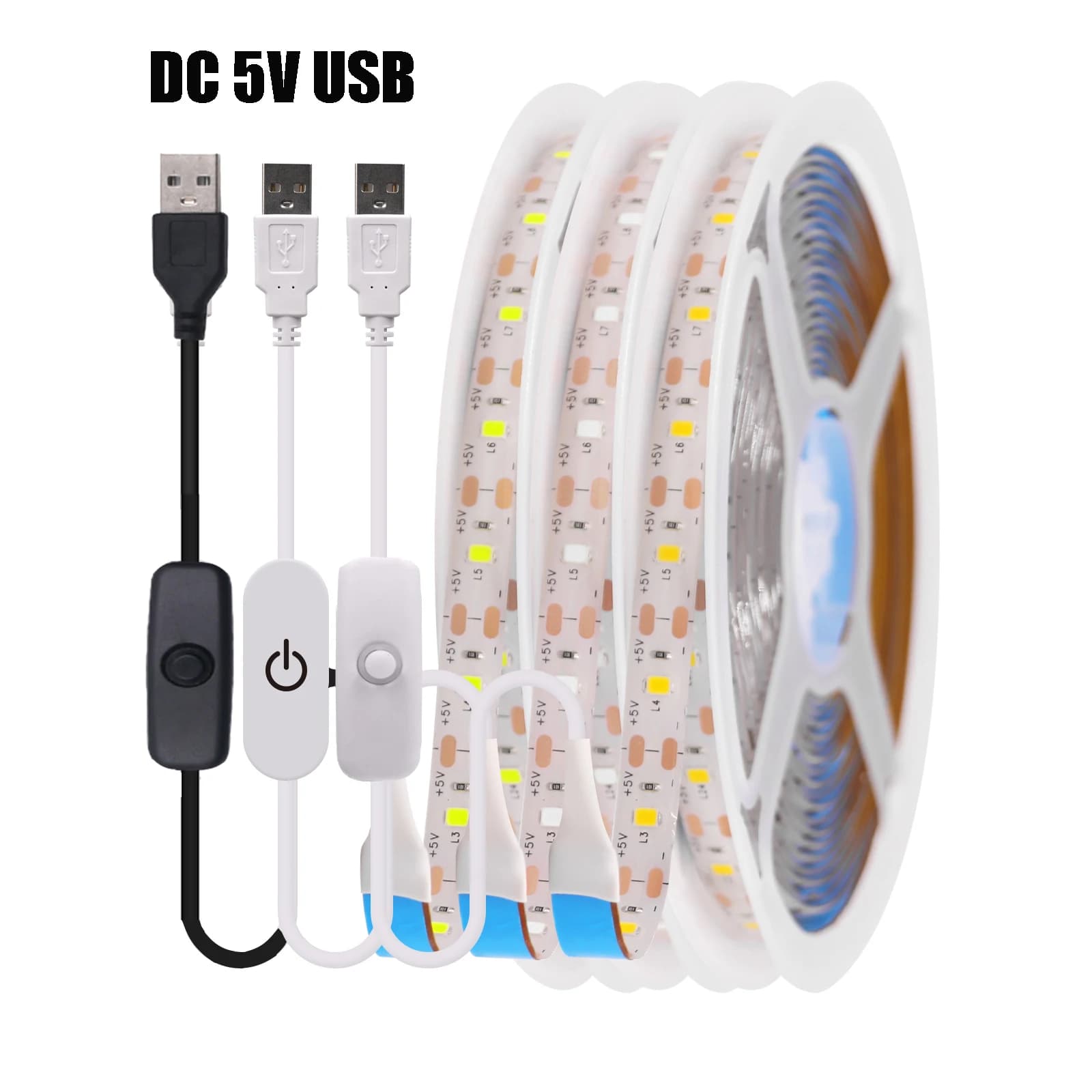 5 V USB-LED-Streifenlicht mit Dimmerschalter, 2835, 60 LEDs, wasserdichtes, flexibles LED-Band mit EIN-AUS-Schalter für Unterschrankleuchte