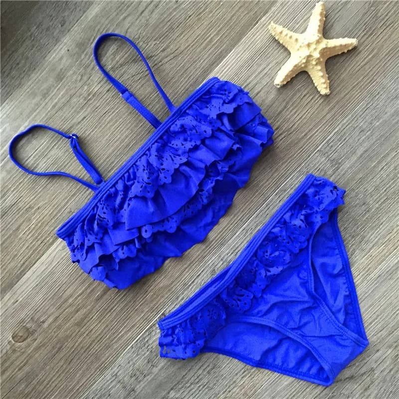 7-16 Jahre Kinder Bade bekleidung Falbala Mädchen Bade bekleidung Baby Kinder Biquini Infantil Badeanzug Bikini Mädchen neuen Sommer Badeanzug