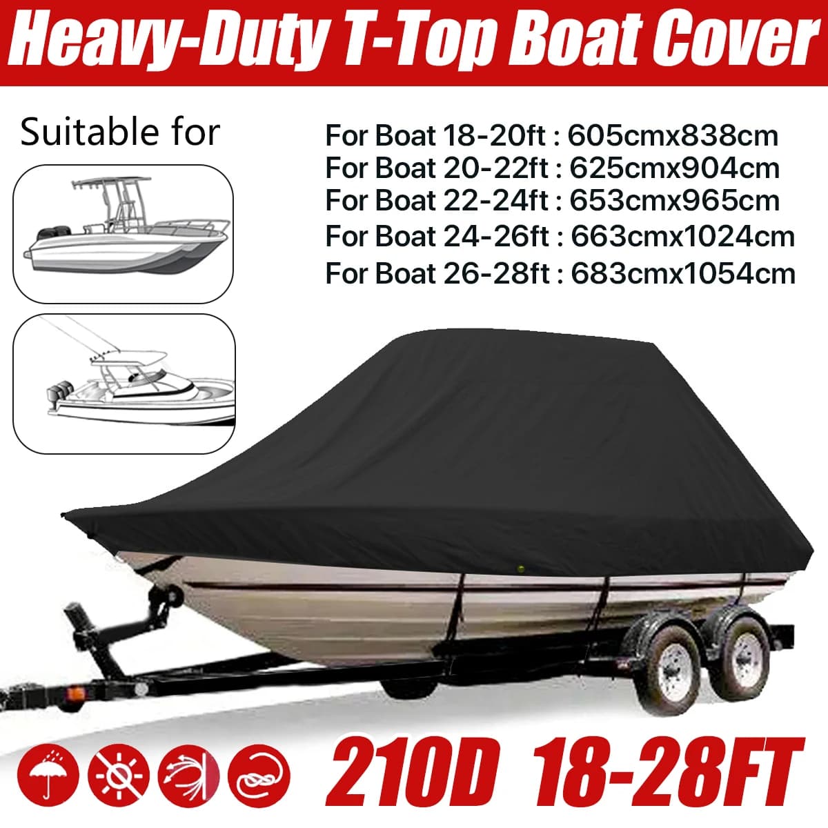 18-28ft 210D Jumbo Cruiser Bootsabdeckung Hochleistungs-Oceansouth Marinewasser Sonnenschutz UV-Schutz Fish-Ski VHull Festmacherabdeckung