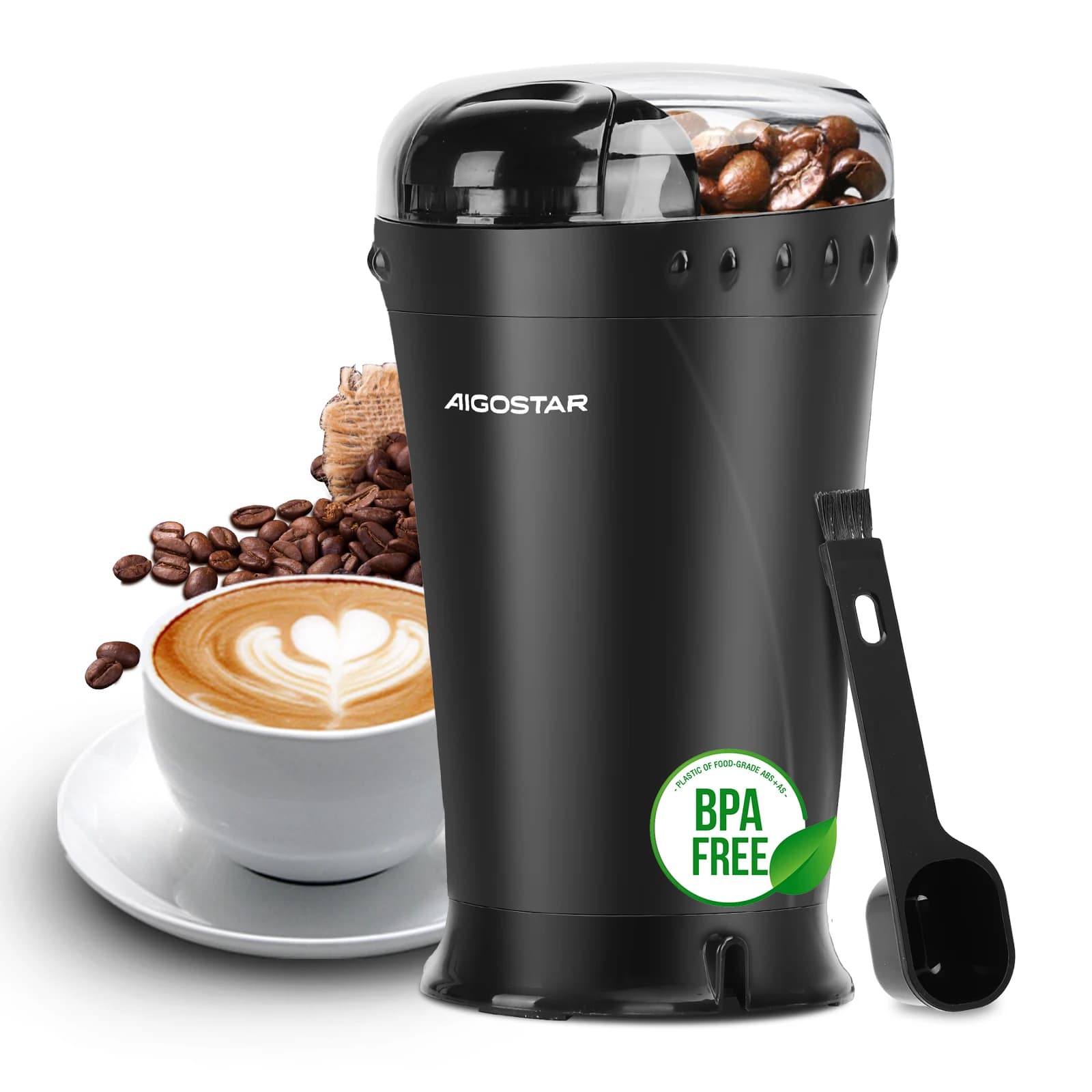 Aigostar Kaffeemühle Elektrisch Gewürzmühle Kaffee Mühle für Kaffeebohnen, Getreide, Gewürze und Nüsse, Edelstahl Schlagmesser, 60g