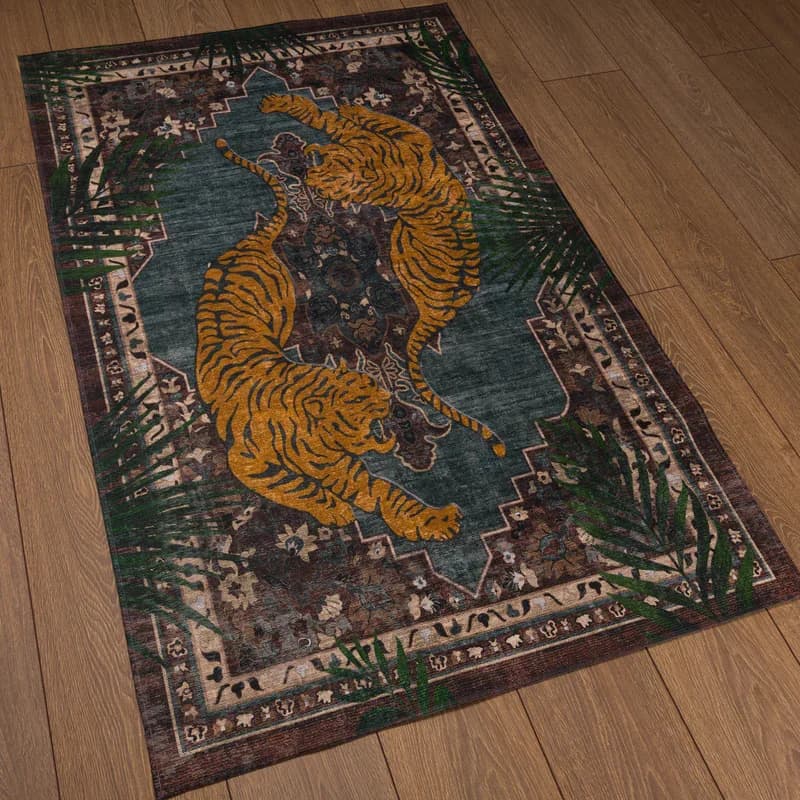VIKAMA Bohemian Tiger Print Teppich, rutschfeste und schmutzabweisende Wohnzimmermatte, Schlafzimmer-Nachttischteppich, Heimdekoration