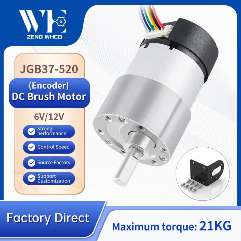 JGB37-520 Hall-Encoder-Gleichstrom-Getriebemotor, 6 V/12 V, reversibel, hohes Drehmoment 21 kg CM, Ganzmetall-Gleichstrommotor mit Hall-Encoder.