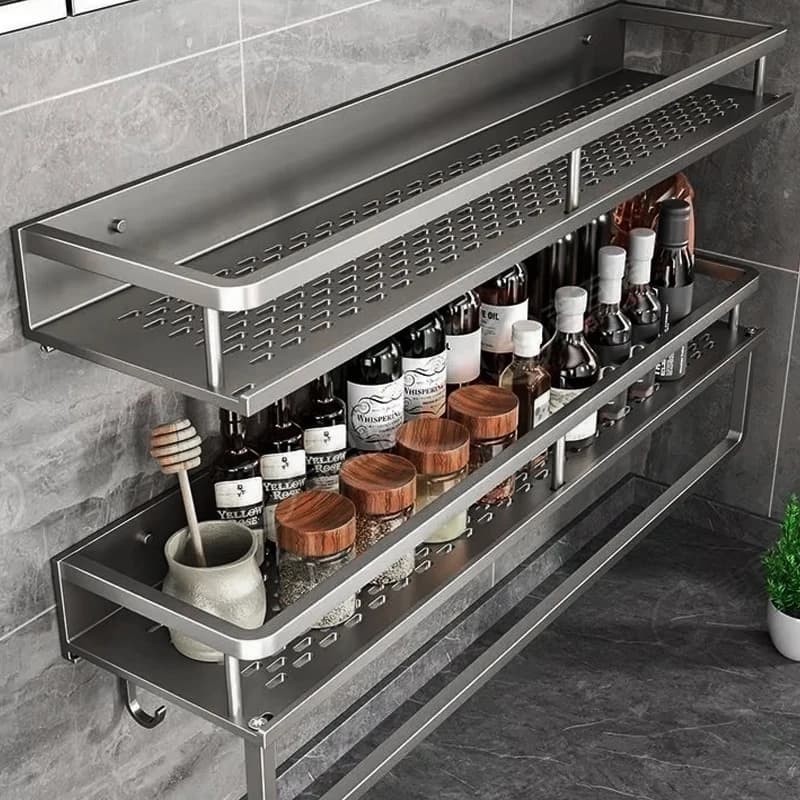 Aluminium-Küchenregal zur Wandmontage, Gewürz-Organizer, rost- und feuchtigkeitsbeständig, Aufbewahrungsregale für Badezimmer-Toilettenartikel