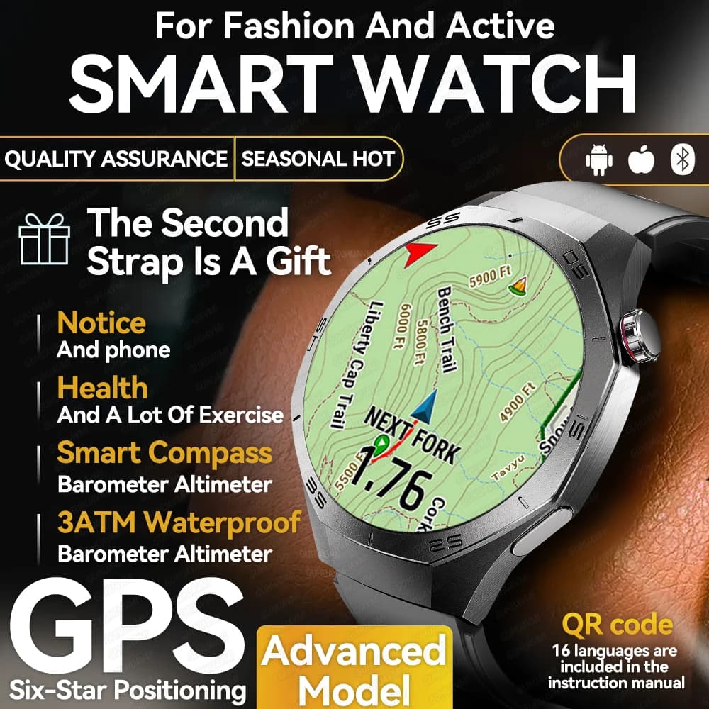 Guhuavm Neue Smartwatch für Herren HD AMOLED Saphirglas-Bildschirm GPS-Tracker BT-Anruf Gesundheitsüberwachung Wasserdichte Smartwatch