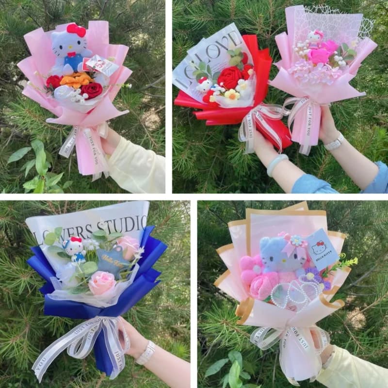 Cartoon handgefertigte Hello Kitty Plüsch-Schlüsselanhänger, kreative Geschenke für Mädchen zum Valentinstag, Weihnachten oder zum Abschluss.