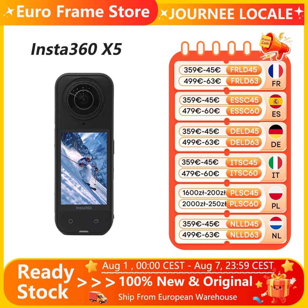 Insta360 Action-Kamera X5 Neu 8K 30fps Austauschbares Objektiv Dreifach-Chip für schlechte Lichtverhältnisse Minutenlange Autonomie Insta X5