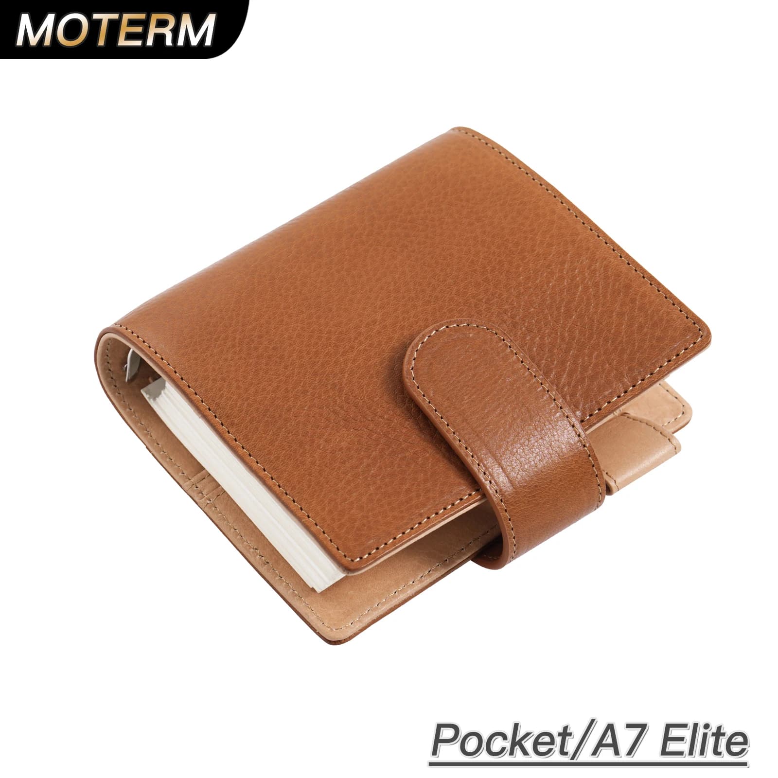Moterm Pocket/A7-Format Elite Ringplaner mit 25 mm Ringbindung, Notizbuch aus pflanzlich gegerbtem Leder, Organizer, Tagebuch, Journal