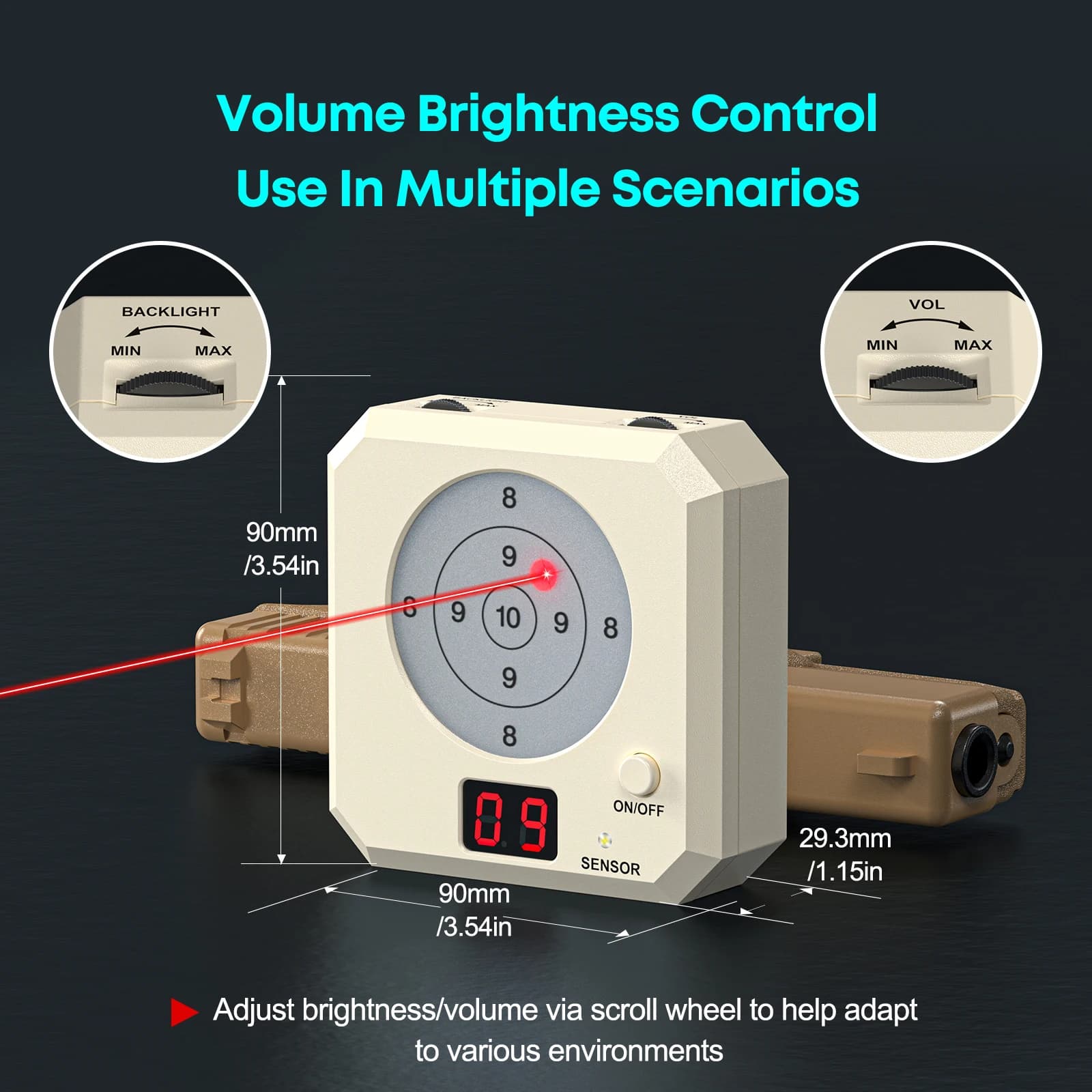 Intelligentes Laser-Sensor-Ziel mit visueller und sprachlicher Echtzeit-Feedback-Funktion. Verfügt über Typ-C-Schnellladung und eine langlebige