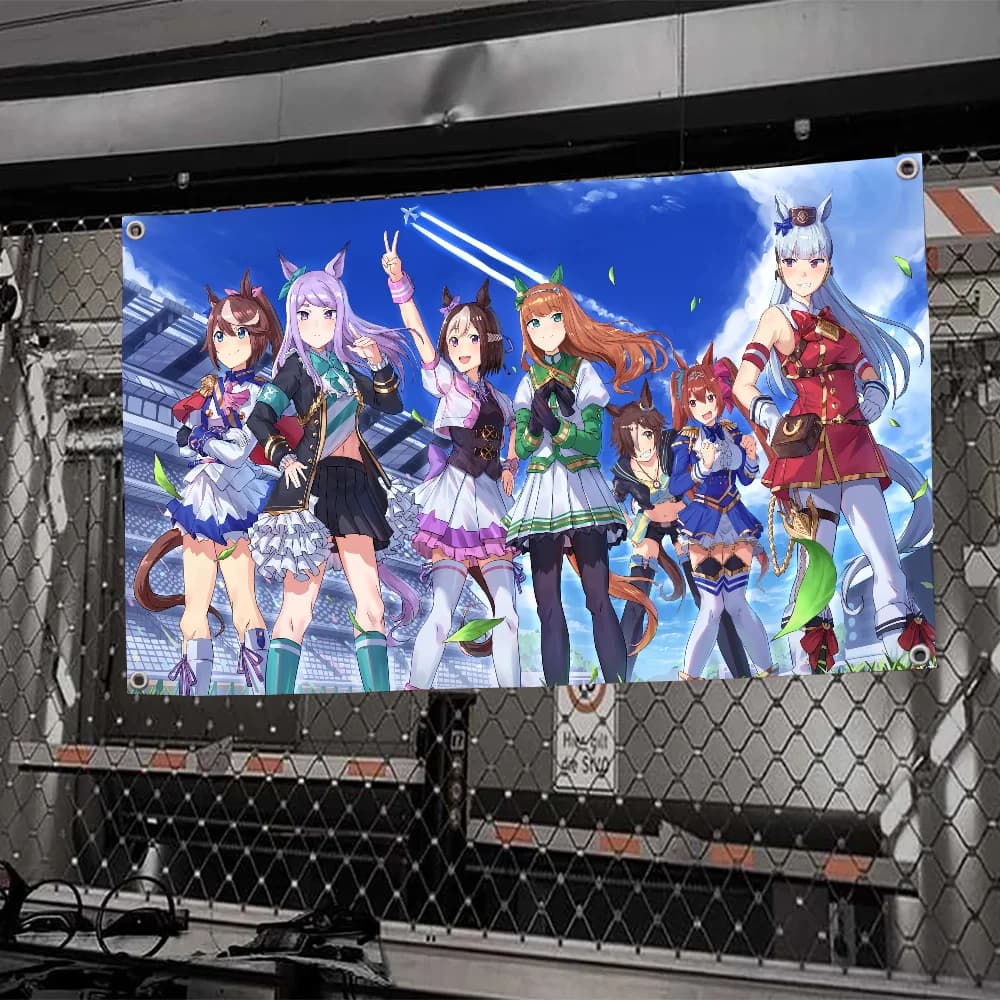 1pc uma musume hübsche Derby Flagge Flaggen und Banner vier Loch Flagge Polyester Outdoor Dekor Raum Ästhetik