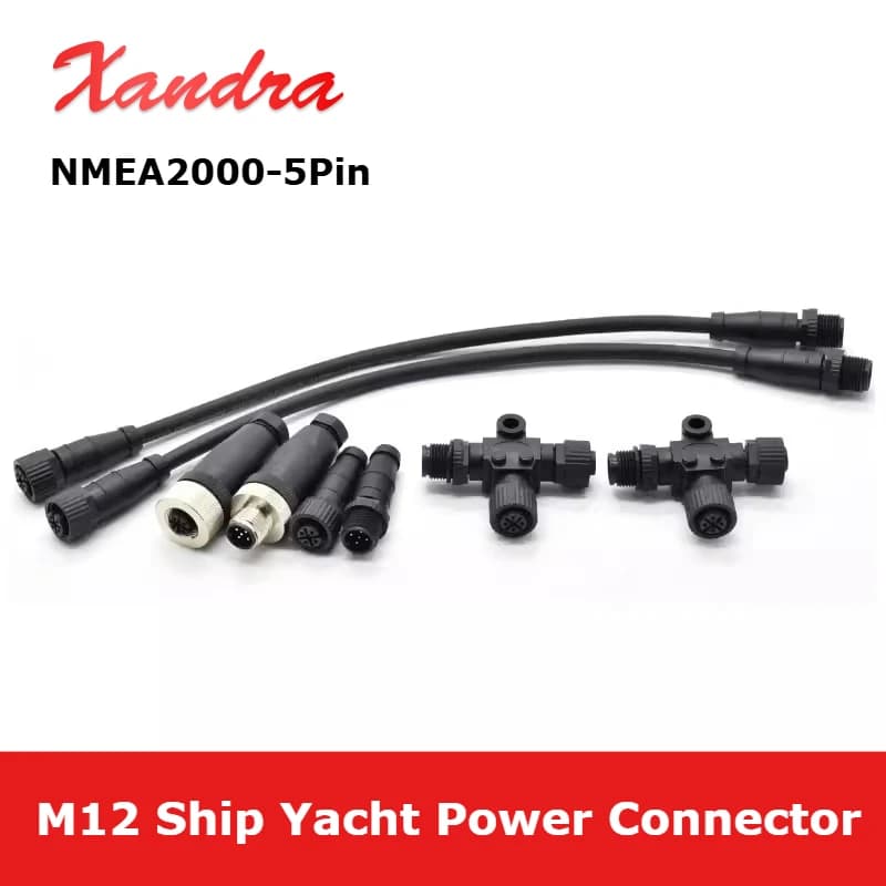 T-förmiger Wasserdichter M12 5-Pin Steckverbinder NMEA2000 Konverter IP67 3 6 Anschlüsse Auto-Zubehör 250V 3-Wege Schiff Yacht Stromstecker