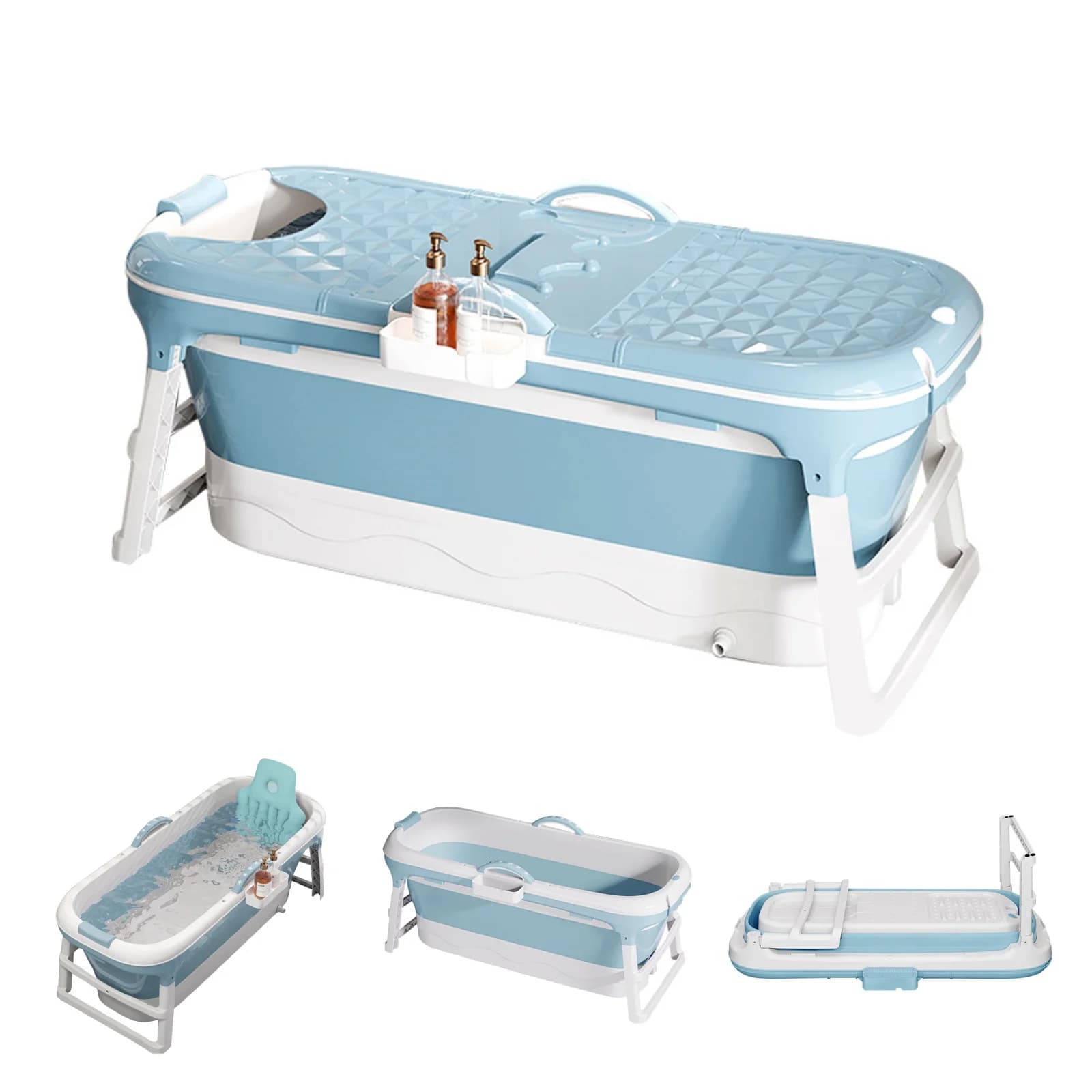 Faltbare Badewanne für Erwachsene, faltbare mobile Badewanne für Badezimmer, Dusche und Balkon |   Mit Seifenkorb, tragbar (118 cm)