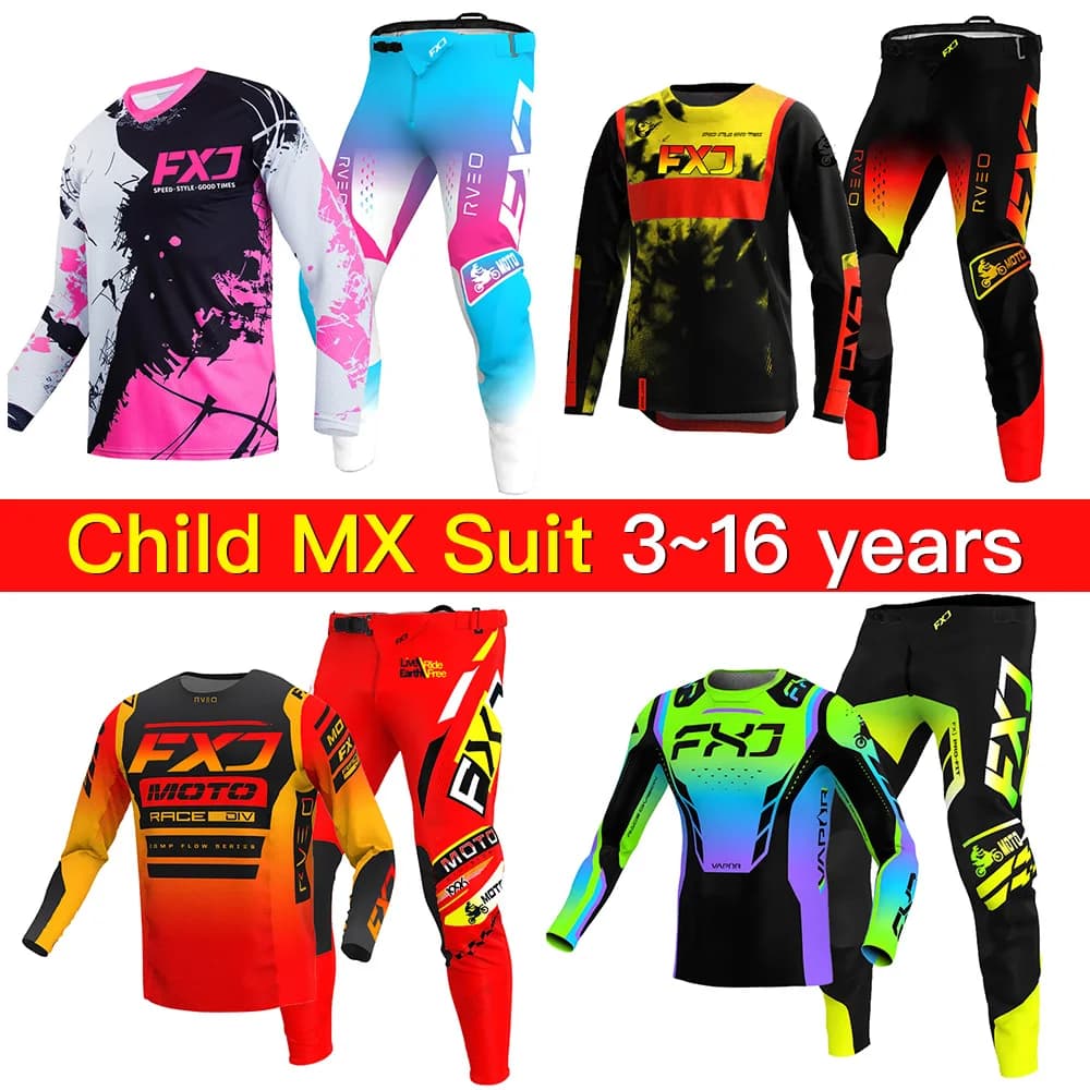 Motocross-Ausrüstungsset für Kinder 20 22 24 26 28 Enduro Cross Jungen Mädchen Offroad MX MTB Jugend Rosa Grün Personalisierter Name Nummer