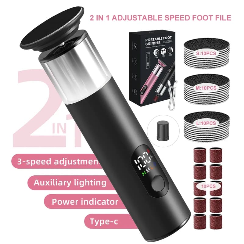 Elektrischer Fußschleifer für Füße, 2-in-1-Fußfeile und Nagelpolierer, elektrischer Hornhautentferner, Pedikürefeile, Unisex, mit Geschenkbox