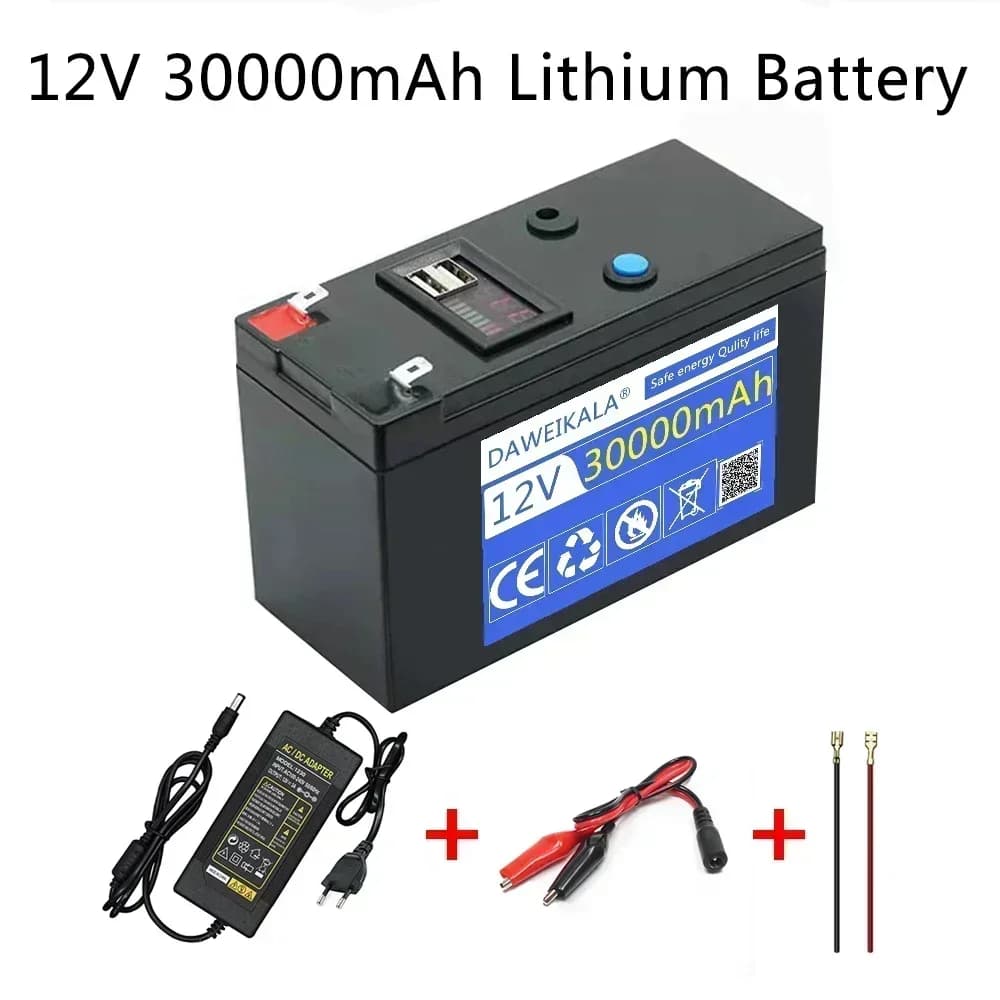   12 V Lithium-Batterie 30 Ah 18650 wiederaufladbarer Akku für Solarenergie, Elektrofahrzeug, LED-Leuchten, Batterie 12,6 V Ladegerät