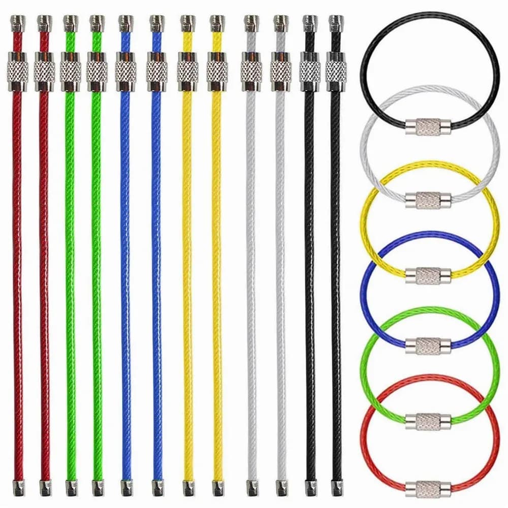 10er-Pack mehrfarbiges Edelstahl-Draht-Schlüsselanhänger-Kabel, 15,2 cm, 1,5 mm Edelstahl-Schlüsselanhänger, Schlaufe, verschiedene farbige