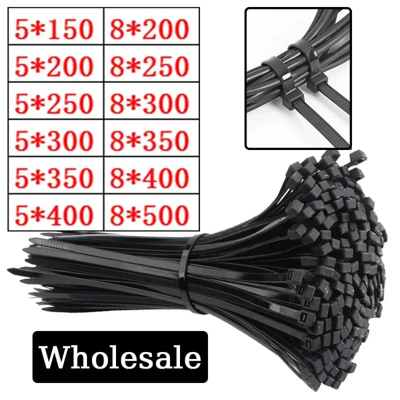 Selbstsichernder Kunststoff-Nylon-Kabelbinder, 5200 mm, 5300 mm, schwarzer Kabelbefestigungsring, 8 x 500 mm, großer Kabel-Reißverschluss