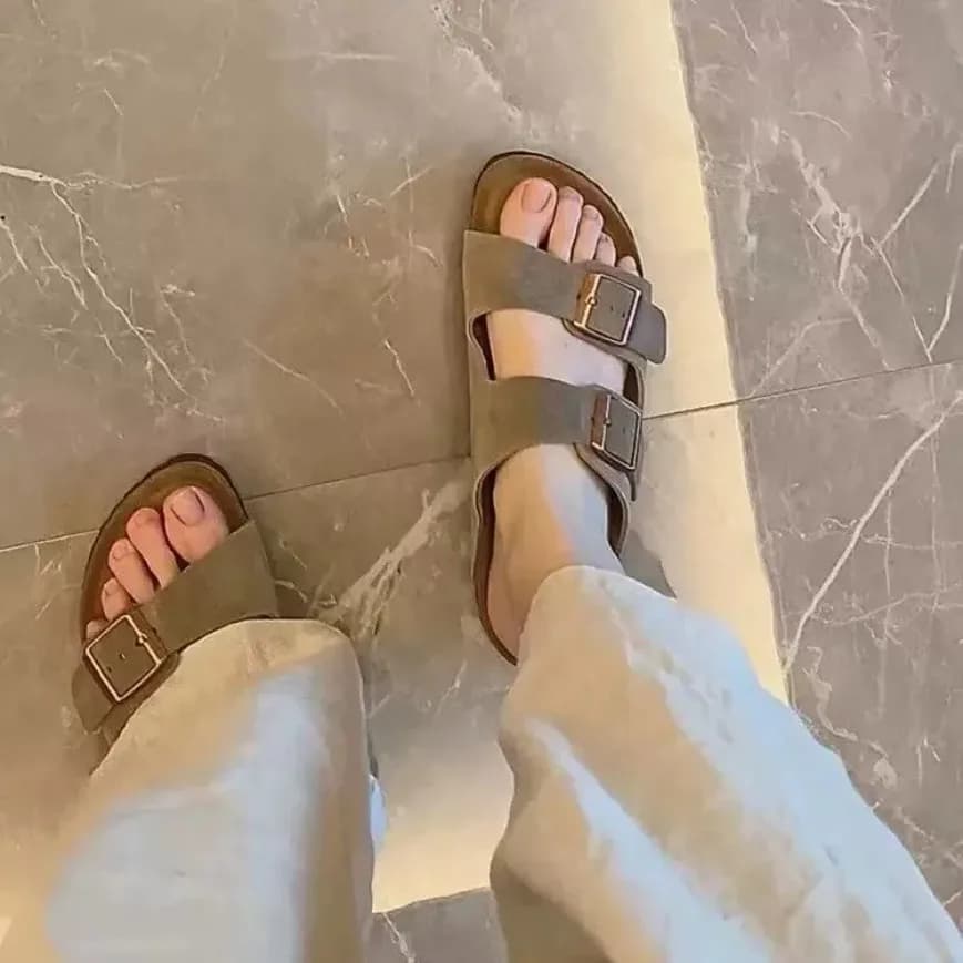 Vollständig aus Rindsleder gefertigte Retro-Leder-Kork-Flachsandalen für Herren und Damen im Partnerlook – Einband-Cool-Slippers für den Sommer