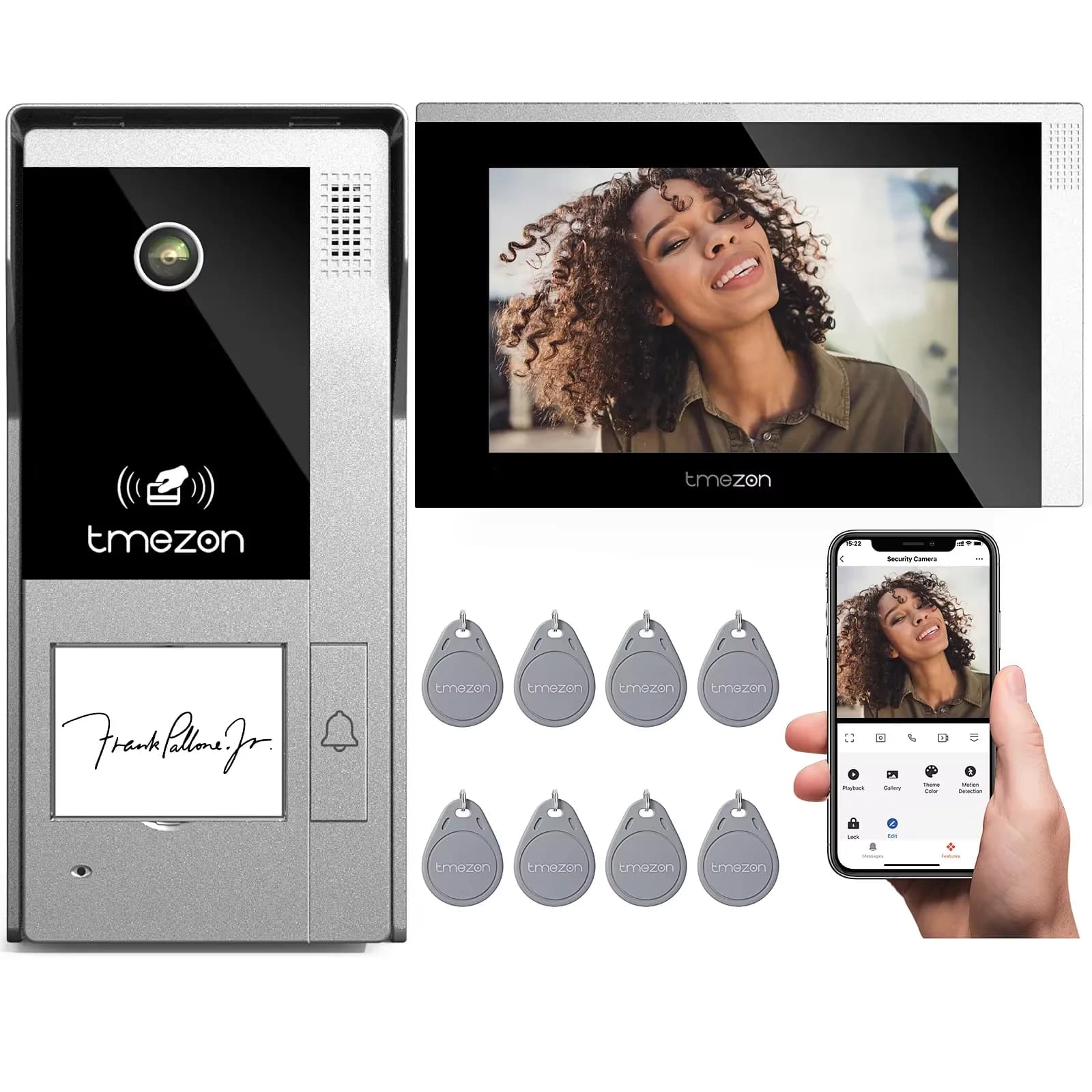 TMEZON 4-Draht-WLAN-Video-Gegensprechanlage, 1080P Video-Türklingel-Gegensprechanlage, 7-Zoll-IP-Touchscreen, Bewegungserkennung.TUYA APP/RFID-Karte