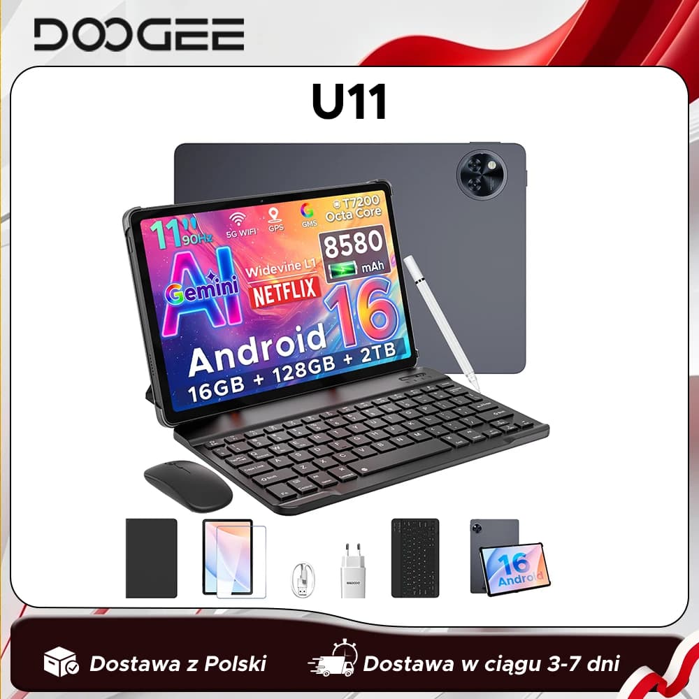 DOOGEE U11 Android 16 Tablet 11'' Ultra-Klares 90Hz Display 4GB RAM 128GB ROM 8580mAh Akku Dual-Lautsprecher Unterstützt Widevine L1