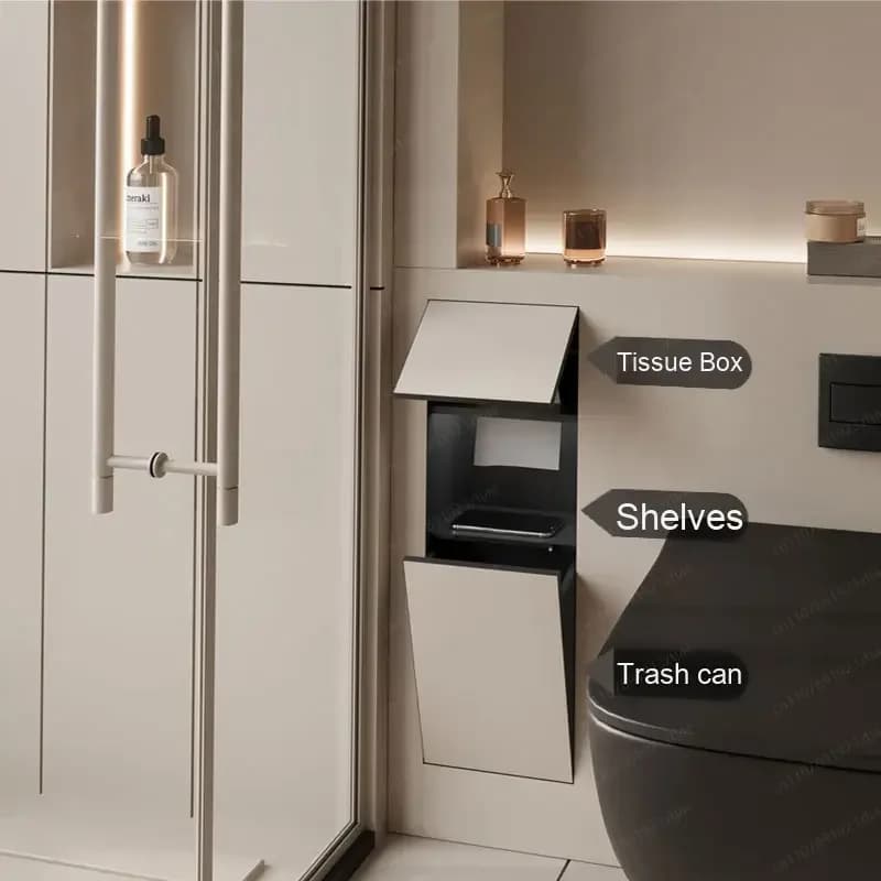 SSM 304 Edelstahl-Nischen-Toilettenmülleimer, versteckter Abfalleimer, eingebaut in Taschentuchbox, verdeckter Toilettenmülleimer für die Nische