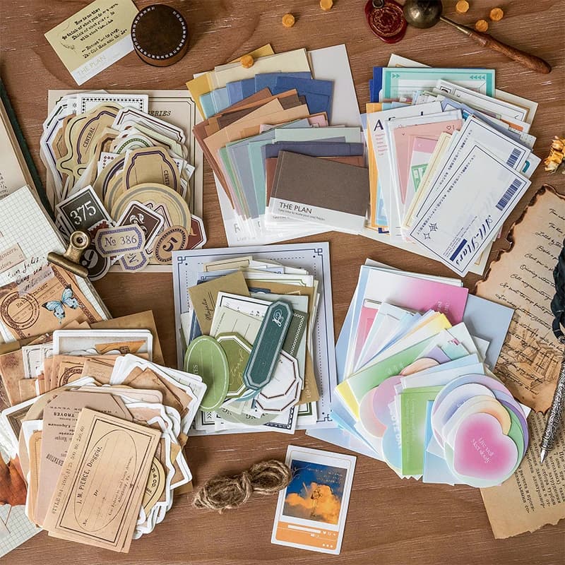 100 Stück Vintage-Dekorpapier, DIY-Scrapbooking-Material, Etikettenpapier für Tagebuch, Notizbuch, Planer, handgefertigte Bastelbedarf